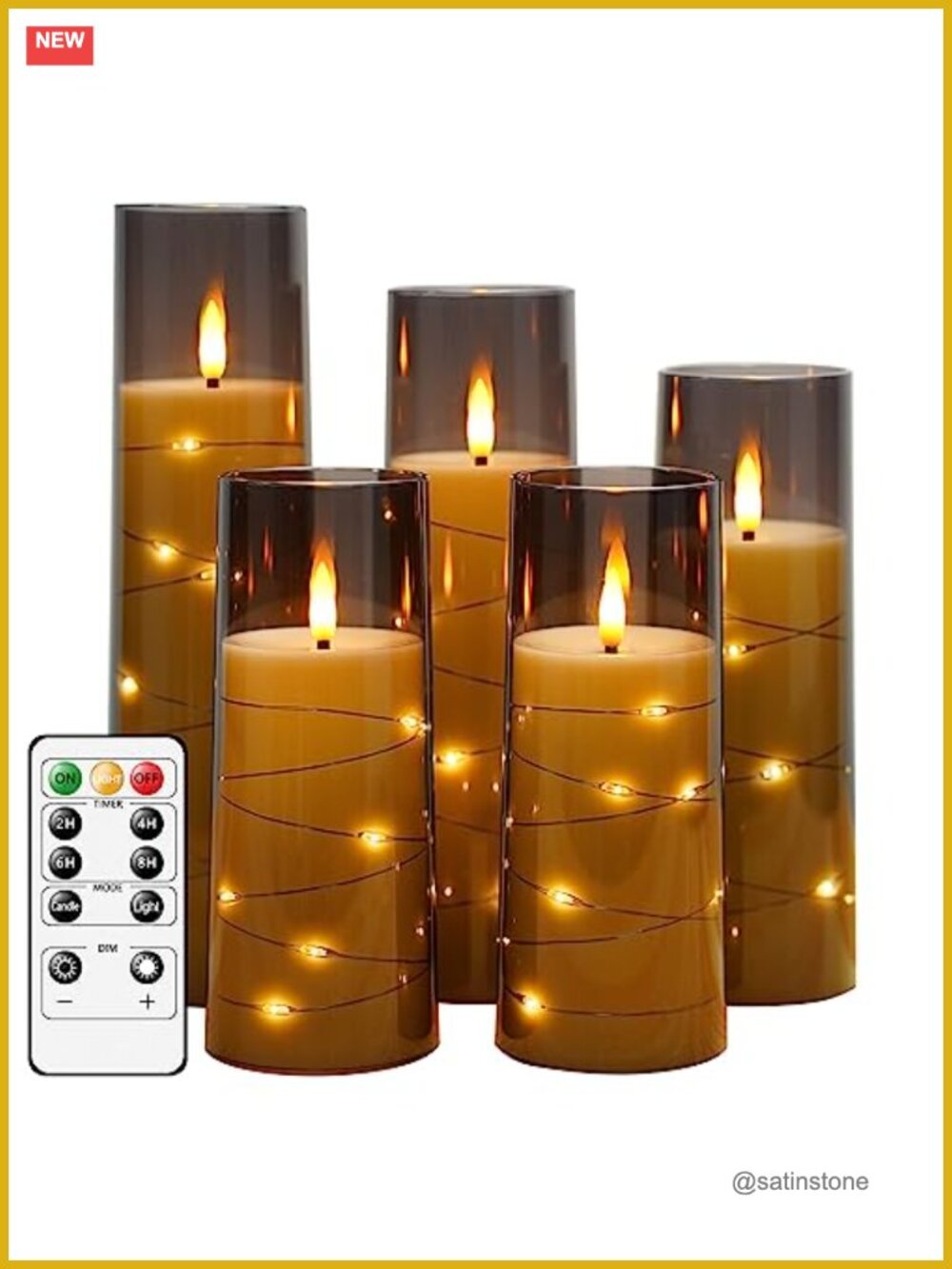 Flameless LED Candles with Timer 5 Pc Flickering Acrylic Shell Embedded Star